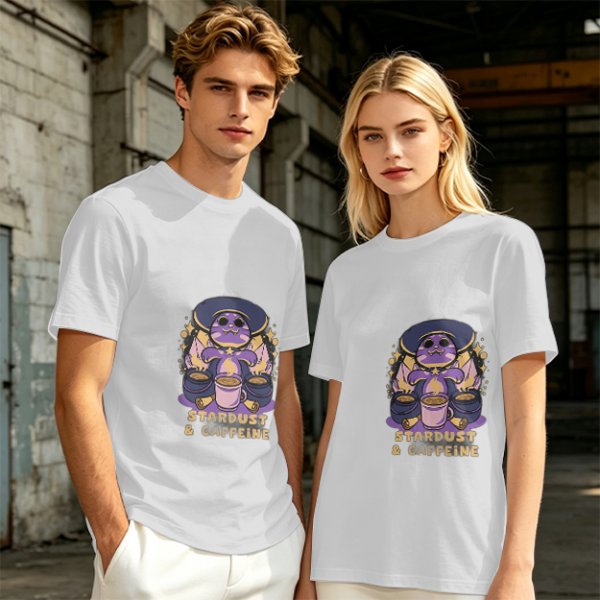 Olive Graphic T-Shirt with Wizard Cat and Stardust & Caffeine Print