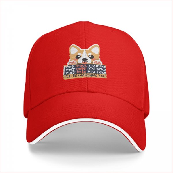 Black baseball cap with corgi dog and 'I'll Be Watching You' snack quote