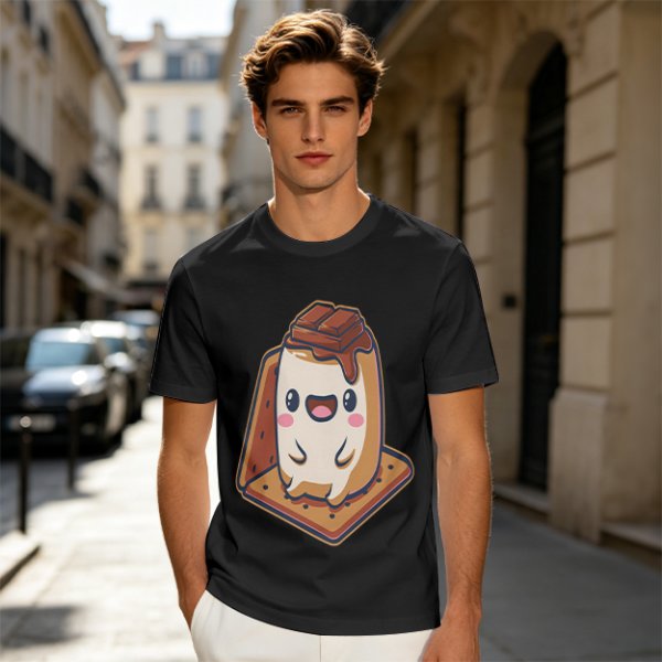 Olive T-Shirt With Cute Smores Character Graphic Print