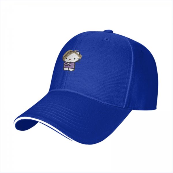 Black baseball cap with grumpy cartoon cat graphic