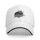 Black baseball cap with skeleton relaxing in coffee cup graphic