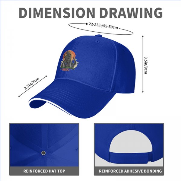 Black Baseball Cap with Godzilla City Destruction Sunset Art