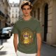 Olive T-Shirt With Flaming Royal Cat Portrait Print