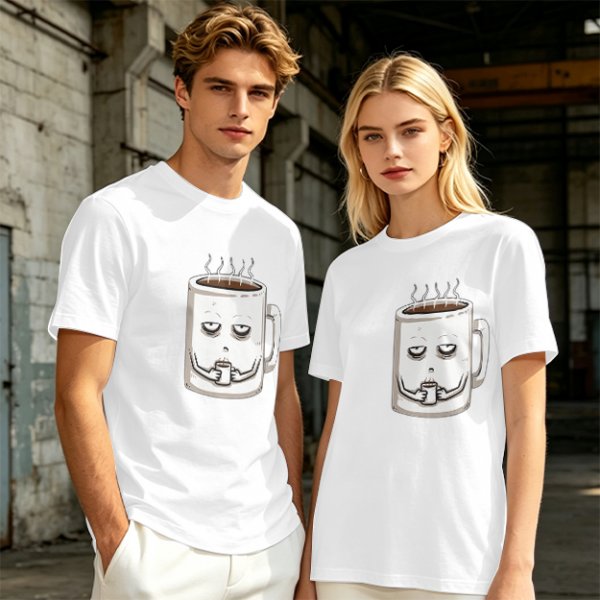 Oversized Army Green T-Shirt With Tired Coffee Mug Graphic