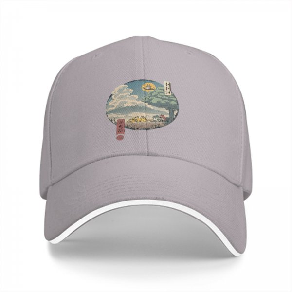 Black Baseball Cap with Traditional Landscape Art Print