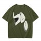 Olive T-Shirt With Surprised Cartoon Figure And Separate Face Print
