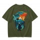 Olive green t-shirt with fantasy warrior silhouette graphic