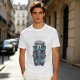 Olive graphic t-shirt with raccoons and 'Bring Us All The Trash' text