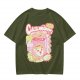 Olive green graphic t-shirt with cucumber juice themed print