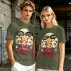 Olive t-shirt with pandas debating life beyond eating and sleeping