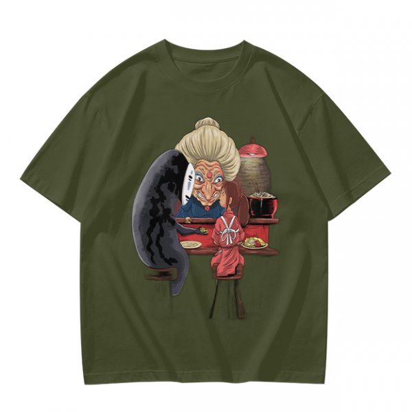 Spirited Away Characters Printed Olive T-Shirt