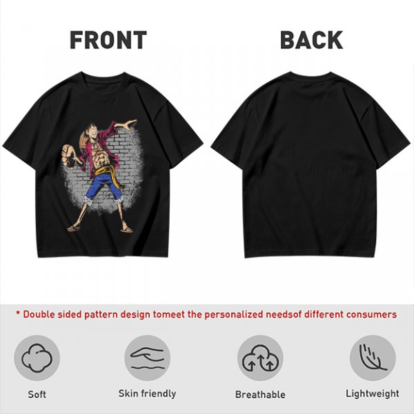 Olive T-Shirt with Monkey D Luffy Breaking Through Brick Wall Art