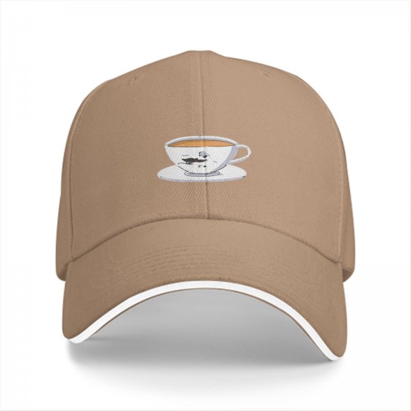 Black Baseball Cap with Teacup and Saucer Graphic Print