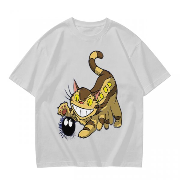 Olive T-shirt with Catbus and Soot Sprite Anime Print