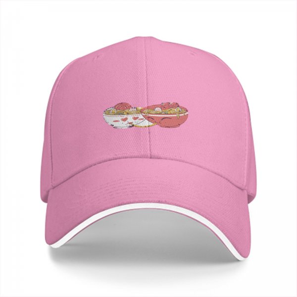 Black baseball cap with two decorative ramen bowl prints