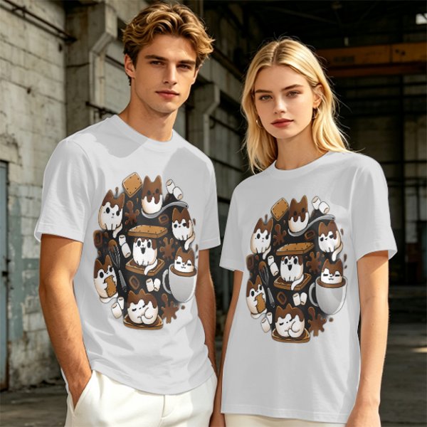 Olive T-Shirt With Cute S'mores Cat Graphic Design