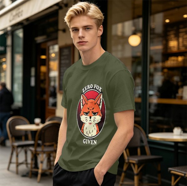 Olive T-Shirt With Zero Fox Given Grumpy Fox Graphic Print