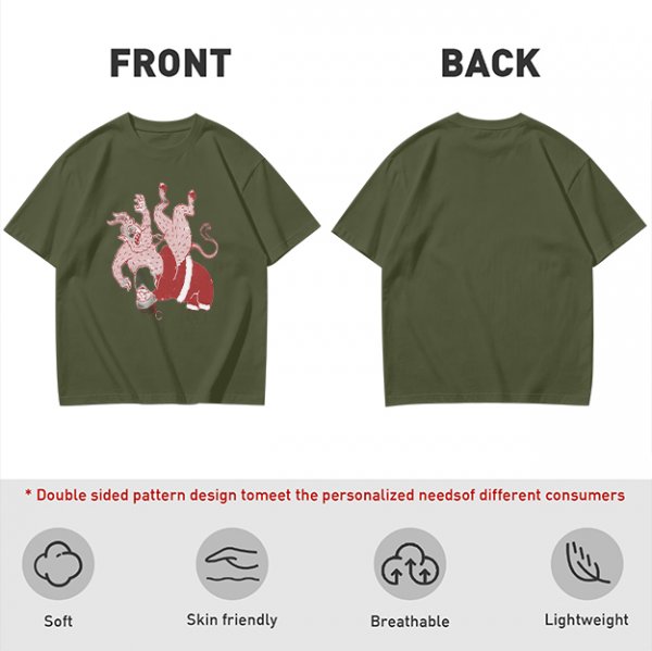 Olive T-Shirt With Krampus And Santa Graphic Print