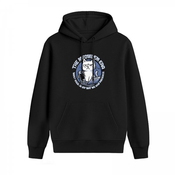Black hoodie with grumpy cat 'The Meowlem Era' graphic
