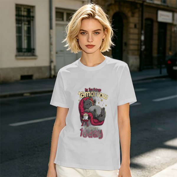 Olive T-Shirt With Relaxed Cat 'Tomorrow For A Better Today' Print