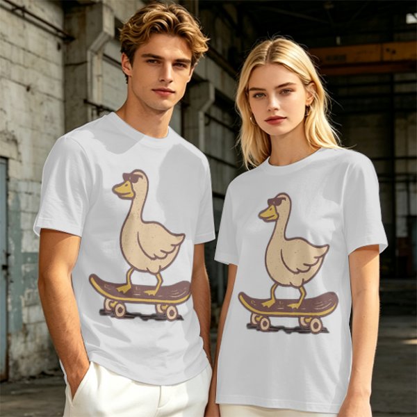 Olive T-Shirt Featuring a Cool Duck Wearing Sunglasses Riding a Skateboard