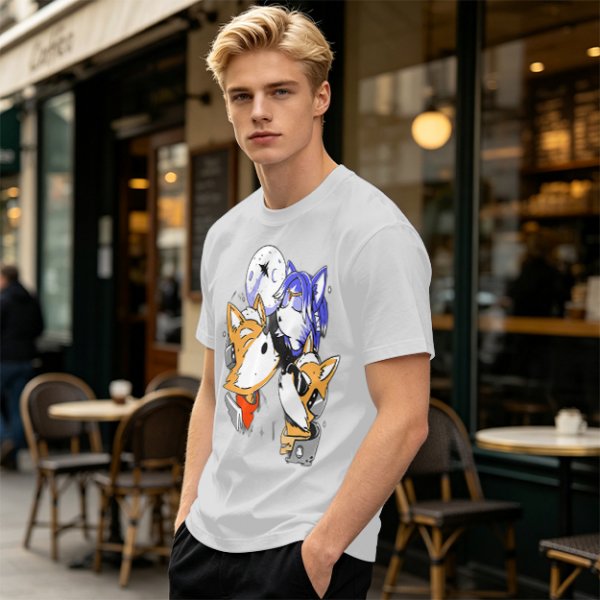 Olive T-shirt with Space Fox Crew Graphic Design