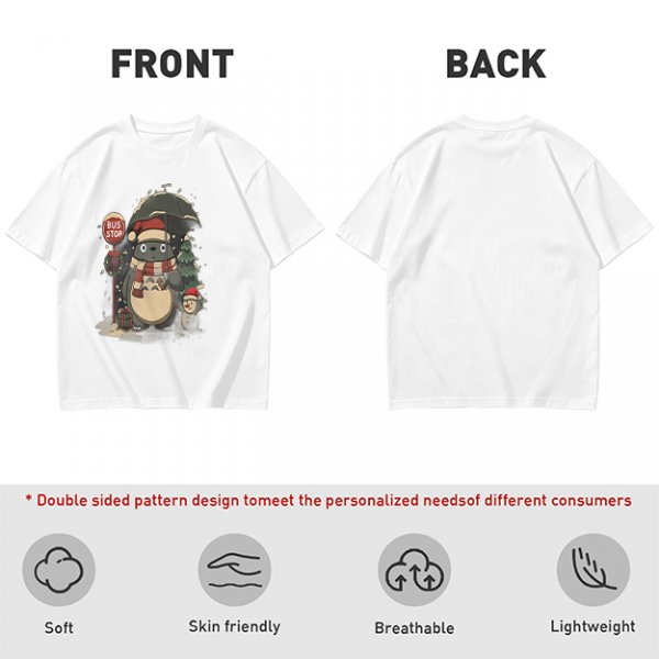 Christmas Totoro at Bus Stop Graphic T-Shirt