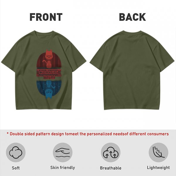 Schrödinger Things Cat Graphic Olive T-Shirt