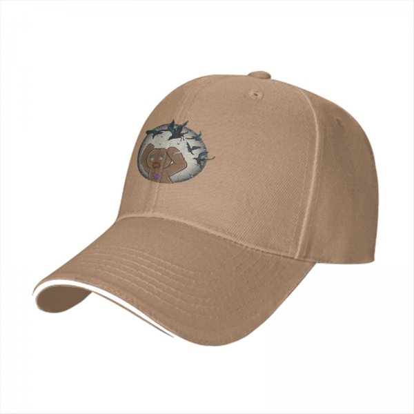 Black baseball cap with distressed crying gingerbread man and crows graphic