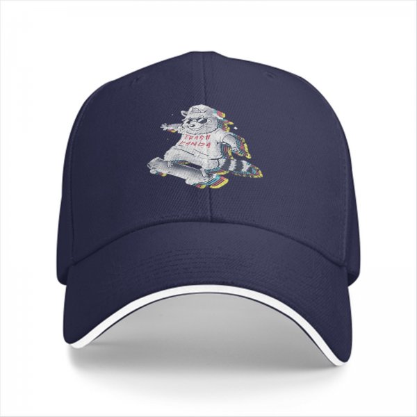 Black Baseball Cap With Skateboarding Raccoon Trash Panda Graphic