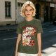 Olive Green T-Shirt With Cute Bagel Tigers Graphic Print