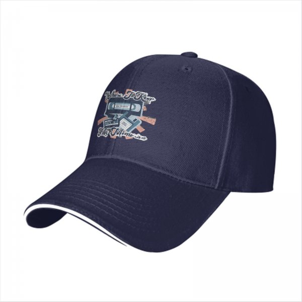 Black baseball cap with retro 90s media graphic print