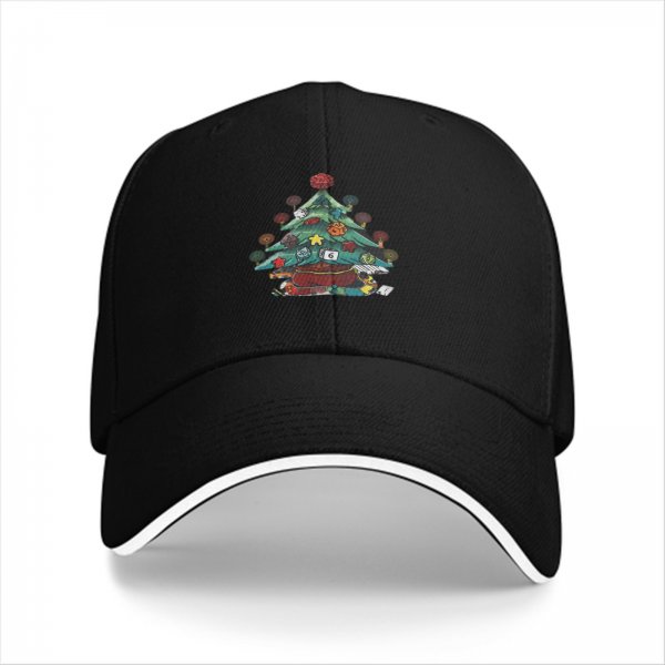 Black Baseball Cap With Christmas Tree Gaming Themed Artwork