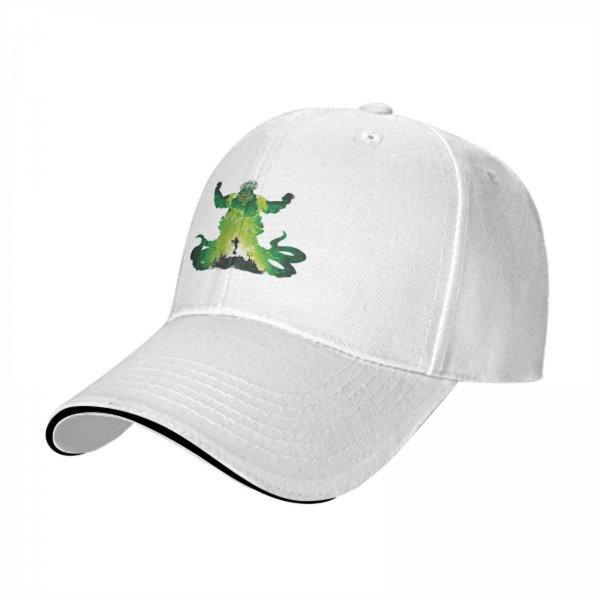 Black baseball cap with green ghostly villain silhouette graphic