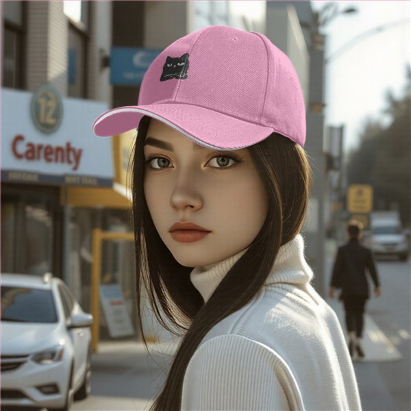 Black Baseball Cap With Grumpy Cat Face Graphic