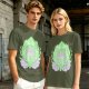 Olive Green T-Shirt With Leaf Shaped Tamagotchi Totoro Print