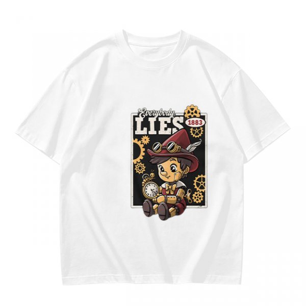 Olive t-shirt with steampunk Pinocchio 'Everybody Lies' graphic print