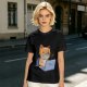 Olive T-Shirt With Cute Orange Cat Working On Laptop Print
