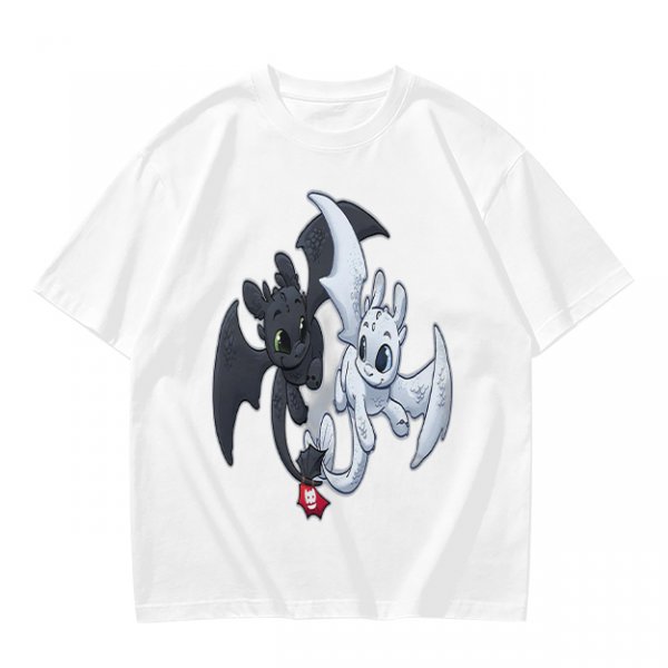 Olive T-Shirt Featuring Toothless and Light Fury Dragons