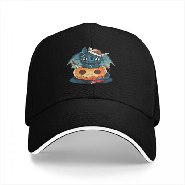 Black Baseball Cap With Cute Viking Dragon Pumpkin Halloween Art