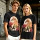 Olive anime graphic t-shirt with straw hat and sunflowers