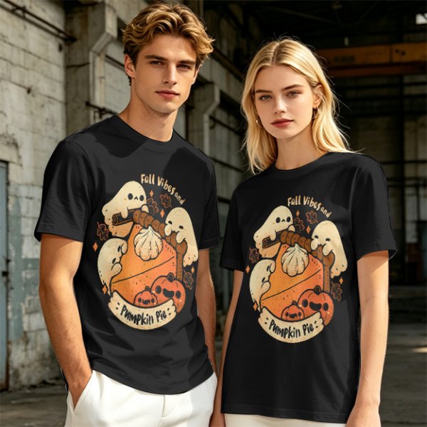 Fall Vibes and Pumpkin Pie Ghost Graphic T-Shirt