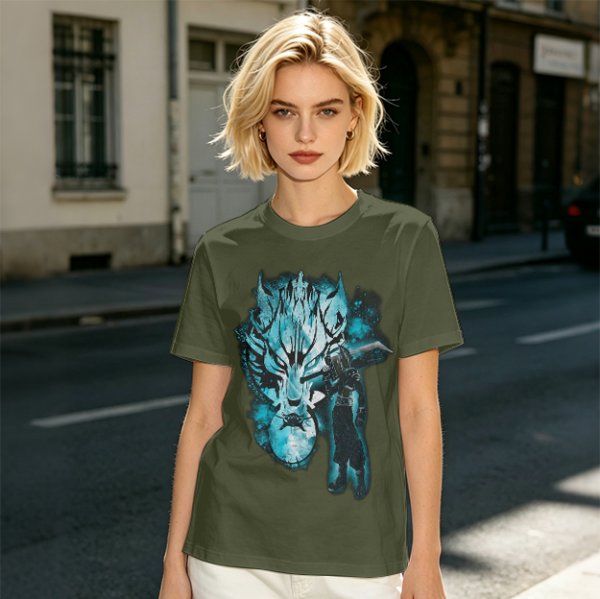 Olive Green T-Shirt With Alien Warrior Graphic Print