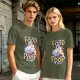 Olive t-shirt with funny pigeon pizza 'Give me food or I will poop' print