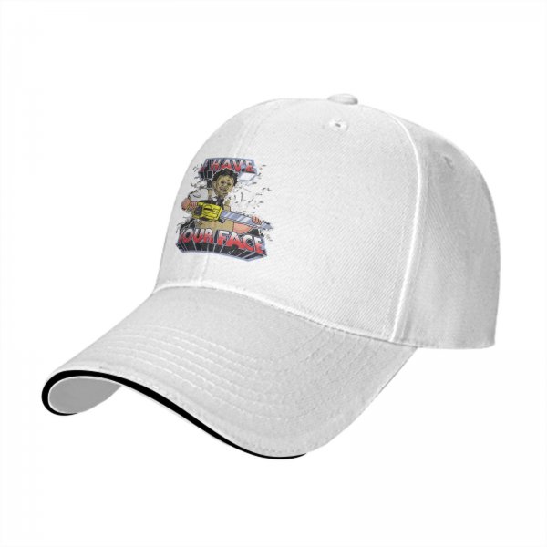 Black baseball cap with horror chainsaw graphic 'I HAVE YOUR FACE'