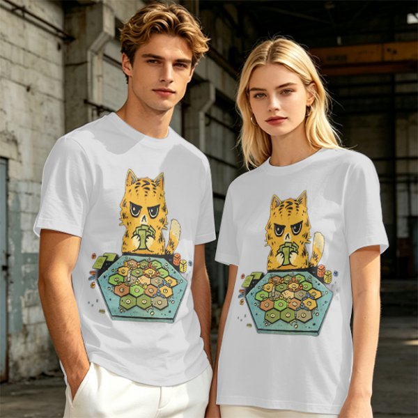 Grumpy Orange Cat Playing Settlers of Catan Board Game T-Shirt