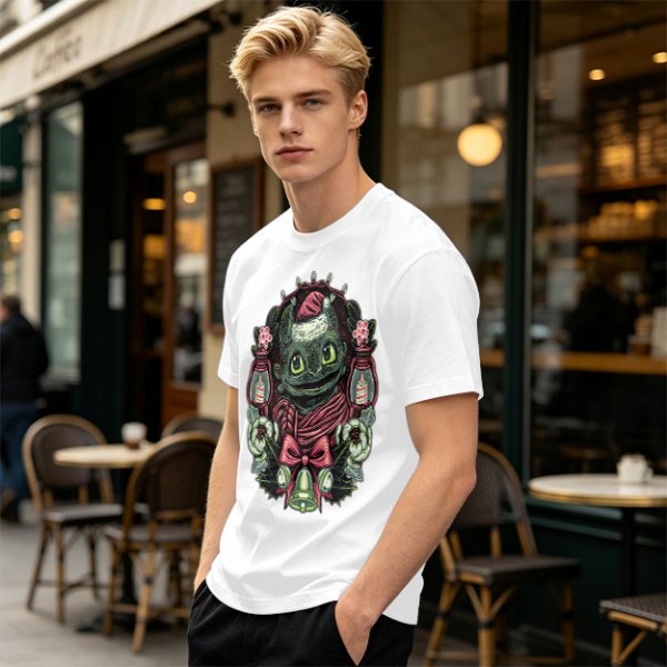 Olive T-shirt with Christmas Night Fury Dragon Festive Print