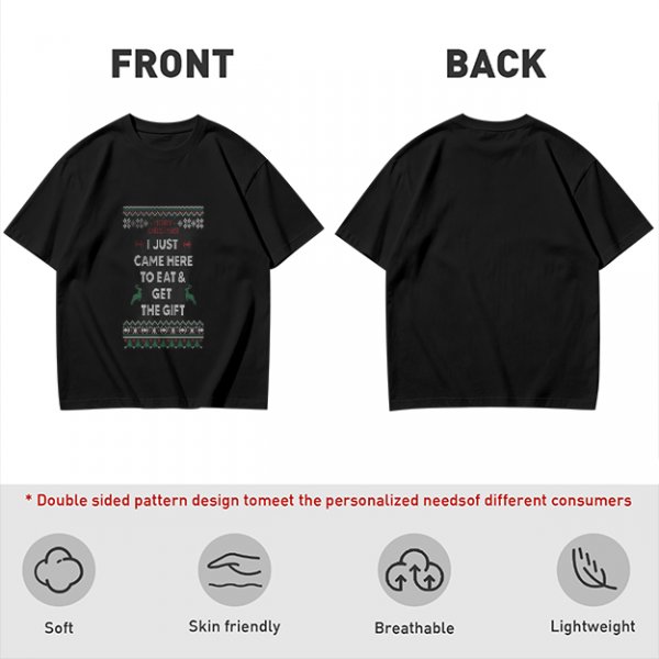 Olive Christmas T-Shirt With 'I Just Came Here To Eat & Get The Gift' Print