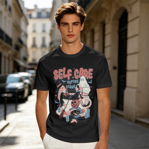 Self Care Before Scare Halloween Themed Graphic T-Shirt