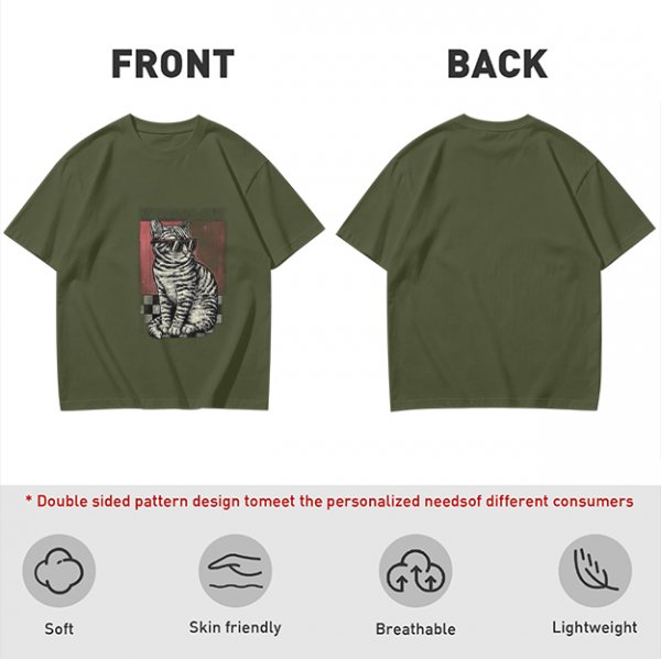 Olive T-Shirt with Cool Sunglass Wearing Tabby Cat Graphic